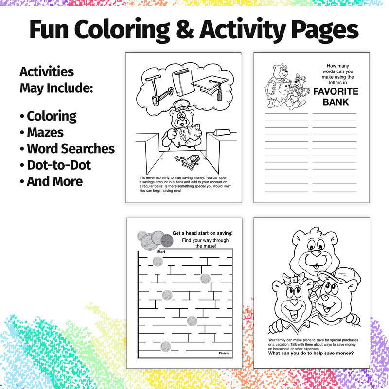 Inside pages of My Favorite Bank kids coloring book