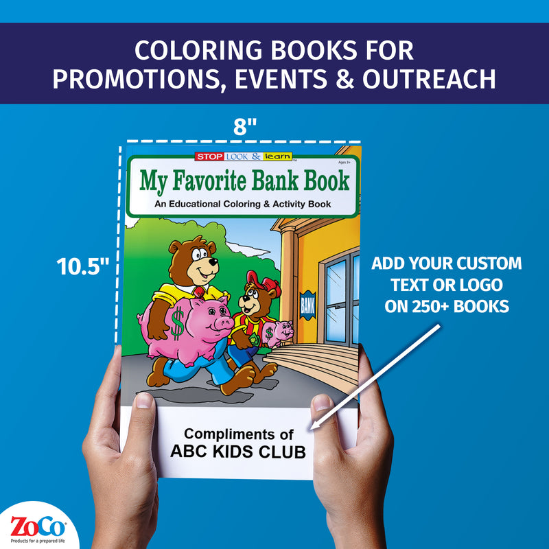 Bank coloring book for kids about saving money