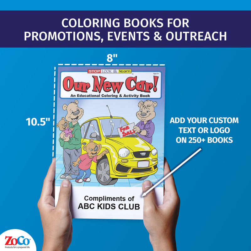 Kids car coloring book with vehicles and automotive themed activities
