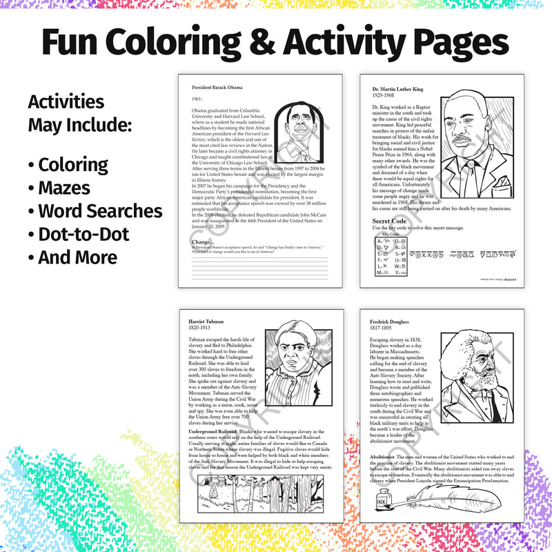 Black History Month educational coloring book for schools
