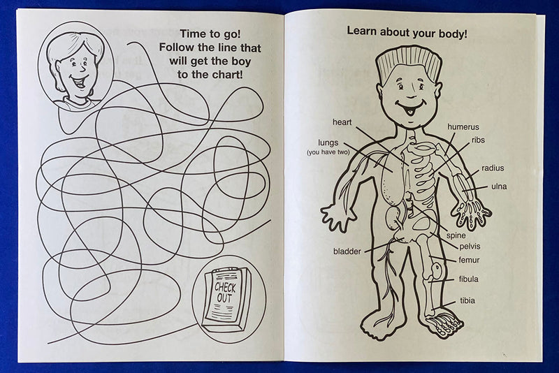 Kids hospital coloring book inside pages about doctors, nurses, and medical care