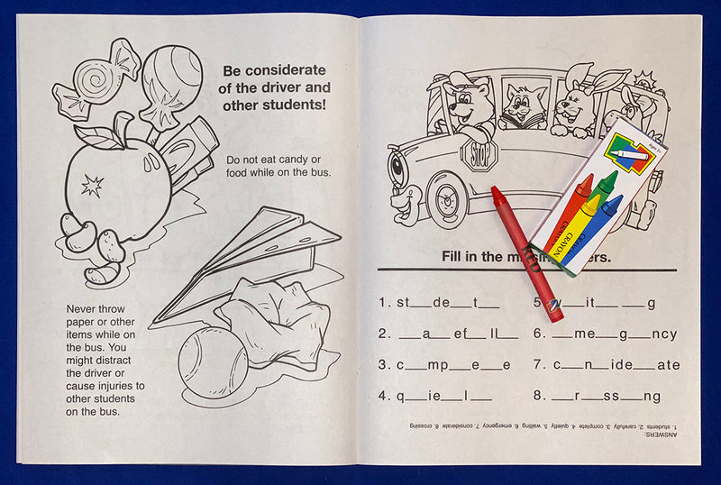 School bus safety coloring book inside pages for kids