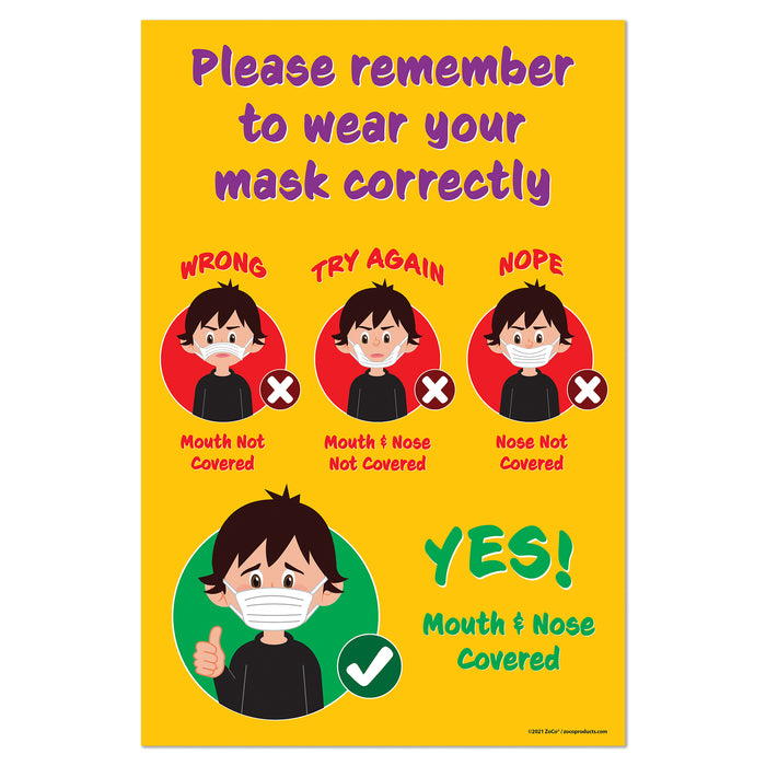 How to Wear Your Face Mask for Kids Poster - 12"x18" - Laminated