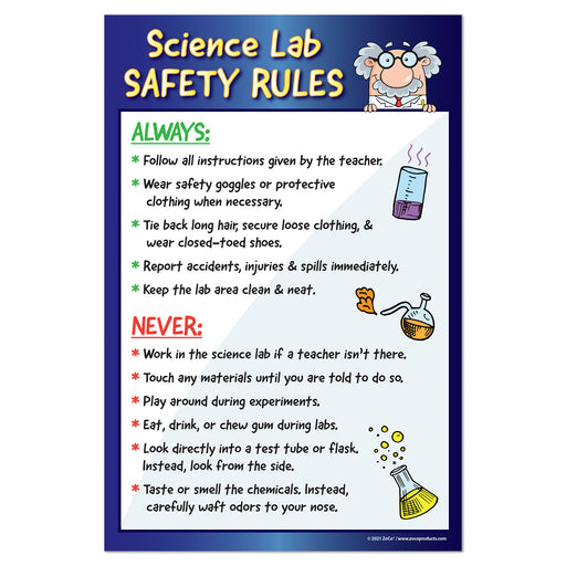 Science Lab Safety Rules Poster - 12"x18" - Laminated