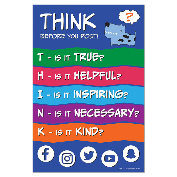 Think Before You Post - Social Media, Cyber Bullying Prevention Poster