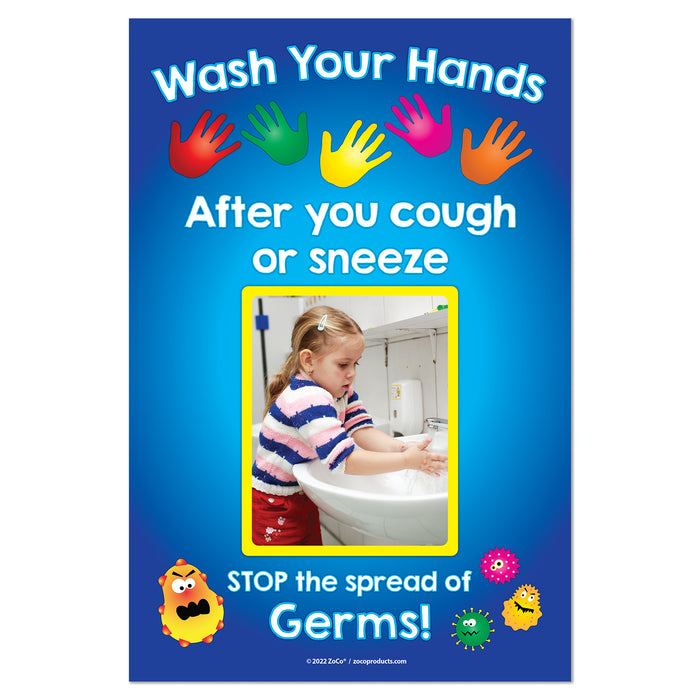 Hand Washing for Kids Classroom Poster - 12"x18" - Laminated