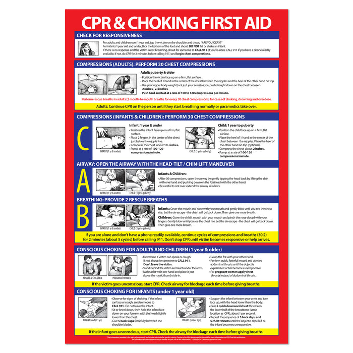 CPR and Heimlich Maneuver Poster - 12"x18" - Laminated
