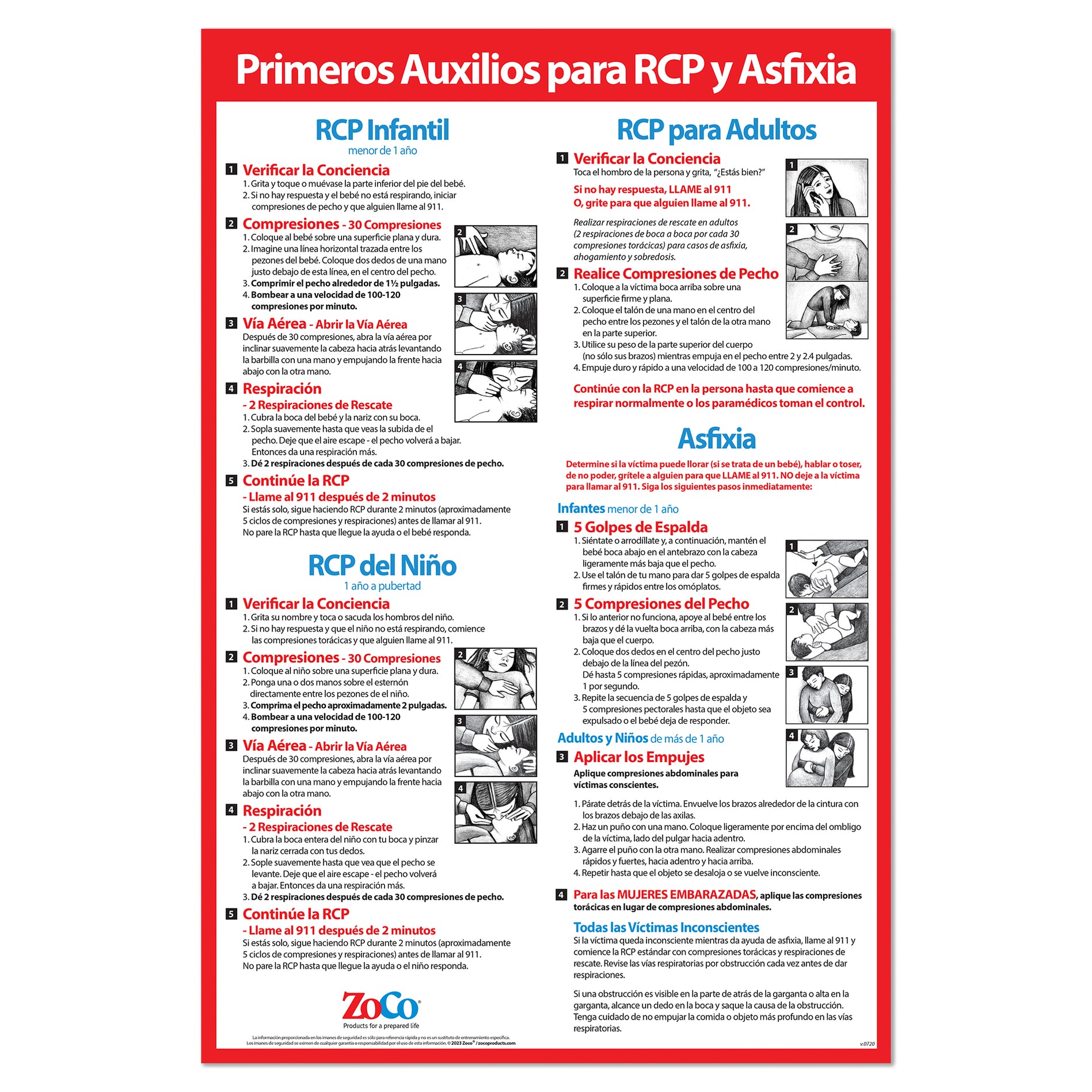 CPR & Choking First Aid Poster in SPANISH Laminated — ZoCo Products