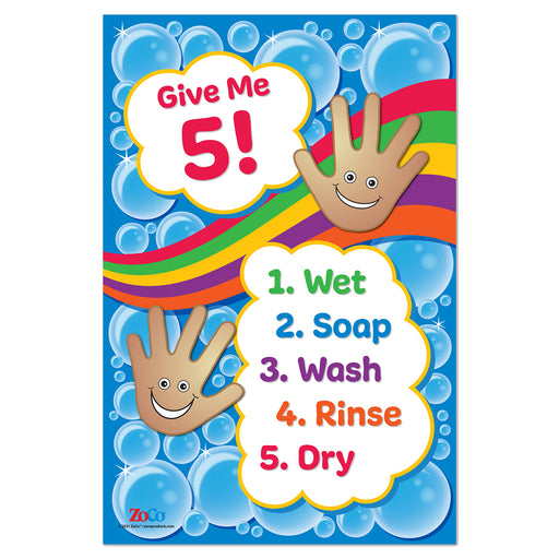Give Me 5! Hand Washing for Kids Poster - 12"x18" - Laminated