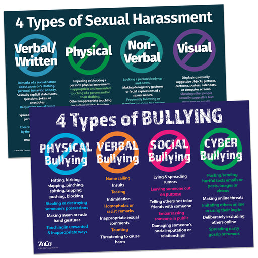 2 Pack: (1) Types of Bullying Poster AND (1) Types of Sexual Harassment Poster