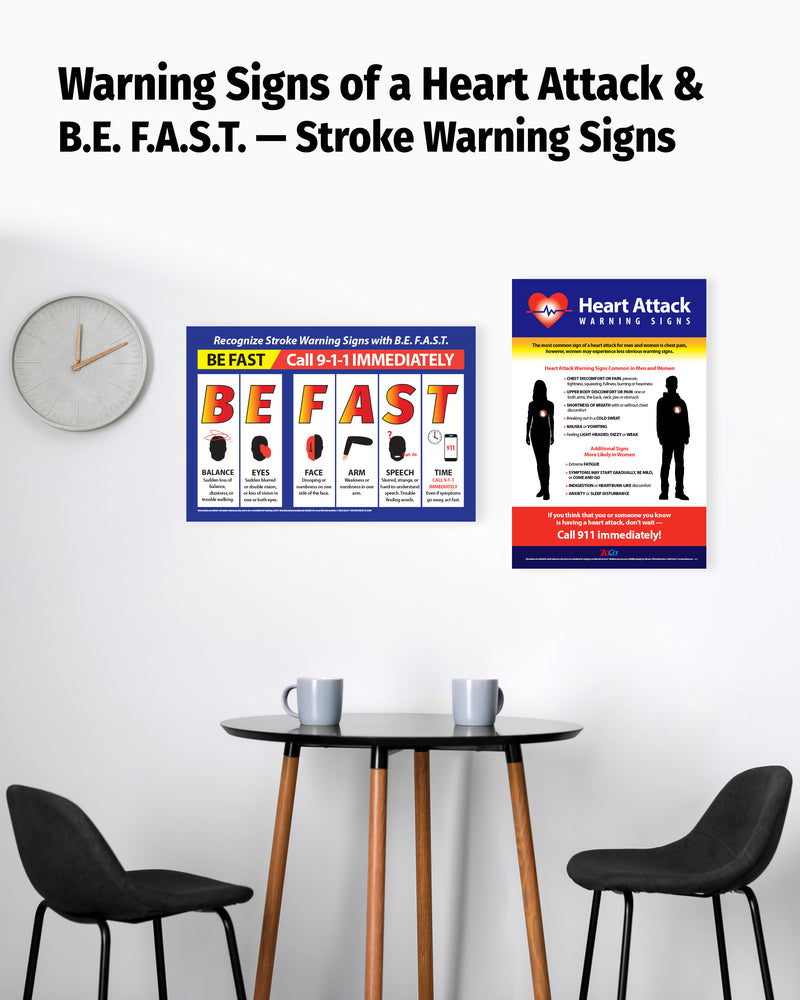 BE FAST Stroke + Heart Attack Warning Signs — Laminated Poster 2-Pack — 12 x 18