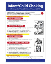 Infant and Child Choking First Aid 12x18 laminated poster with illustrated back blows, chest thrusts and abdominal thrusts instructions.