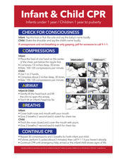Infant and Child CPR 12x18 laminated first aid poster with illustrated chest compression, airway and rescue breathing instructions.