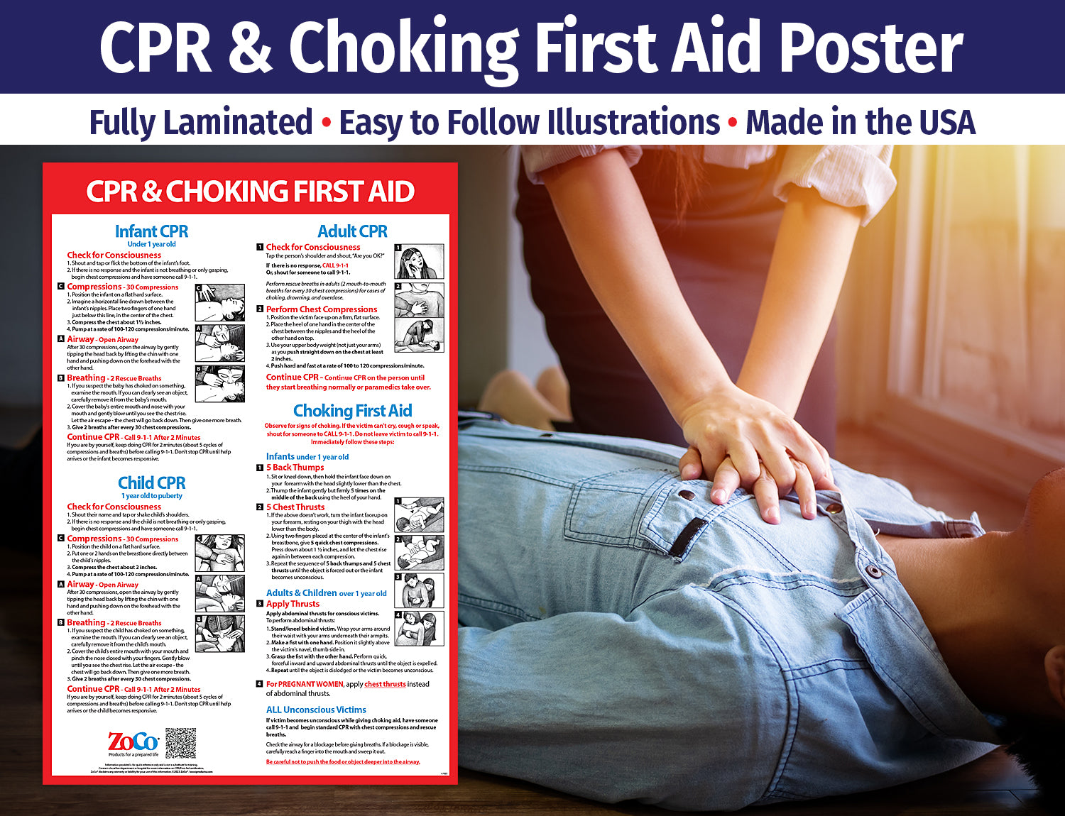 CPR & Choking First Aid Posters - Laminated by ZoCo Products