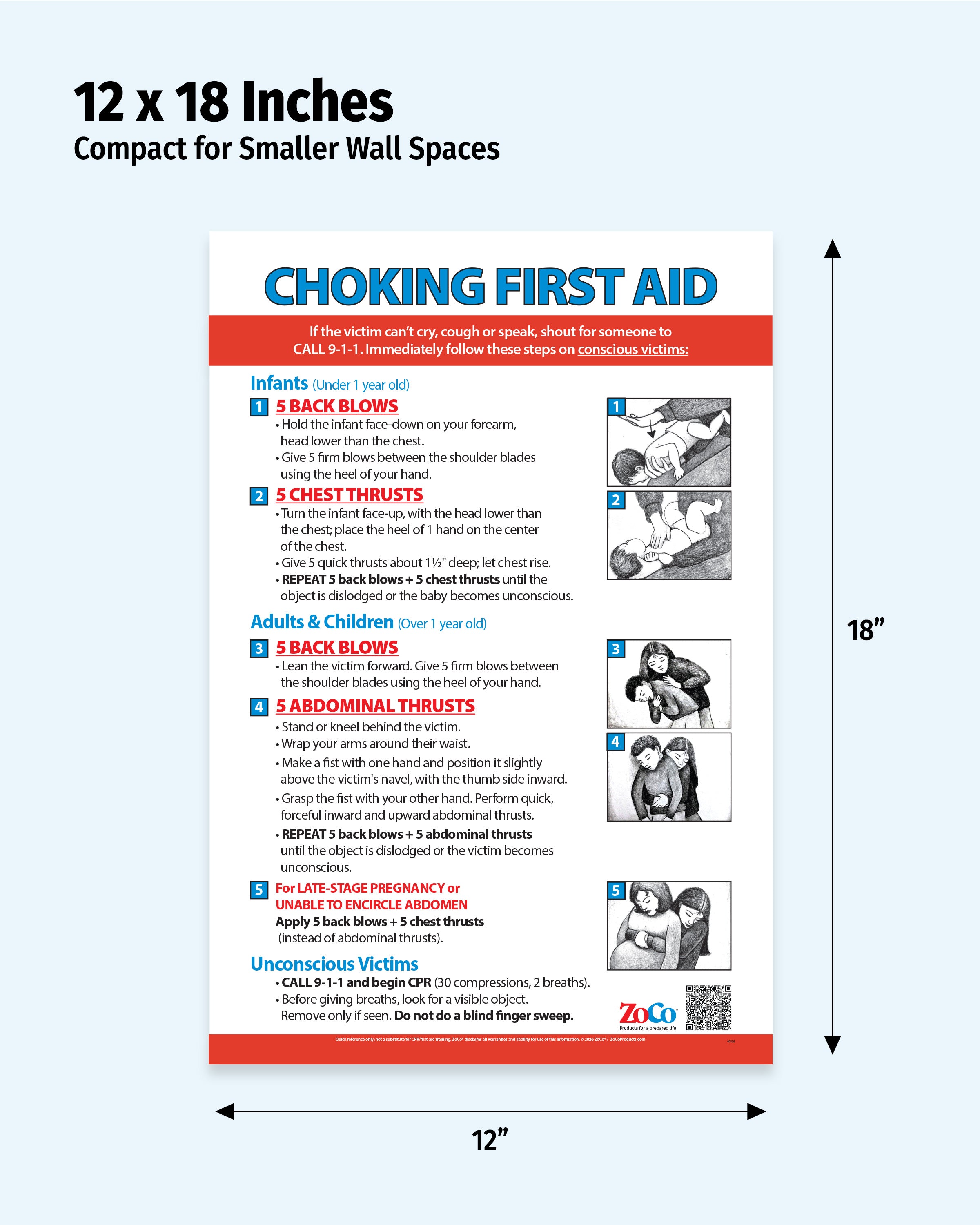 Choking: Heimlich Maneuver for Infants, Children & Adults — Laminated Poster