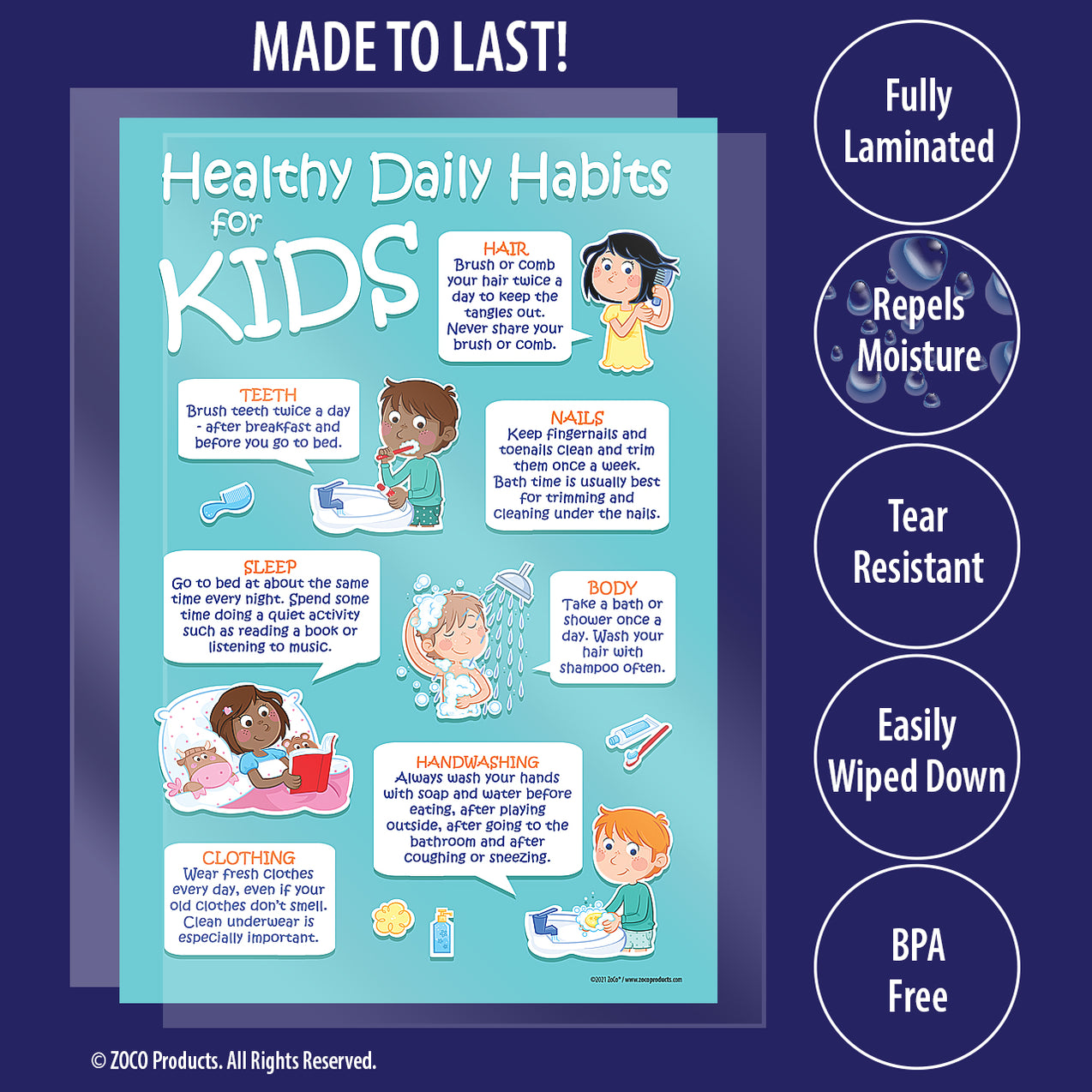 Kids 7 Healthy Daily Habits Poster - 12"x18" - Laminated — ZoCo Products