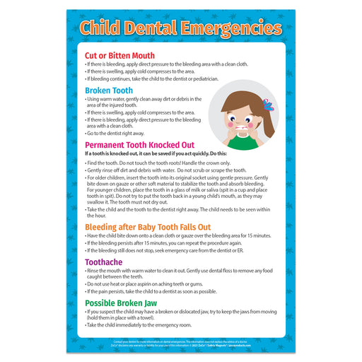 Kids Dental Emergencies Poster - 12"x18" - Laminated