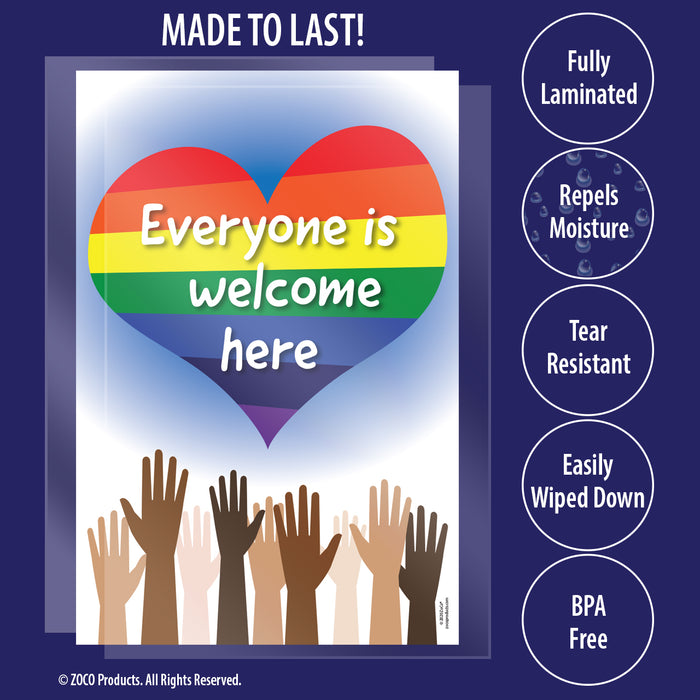 Everyone is Welcome Here Poster, 12 x 18 in. (Laminated), Diversity Poster for Classroom