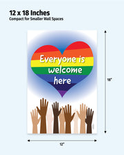 Poster with rainbow heart and hands design, dimensions 12 x 18 inches.