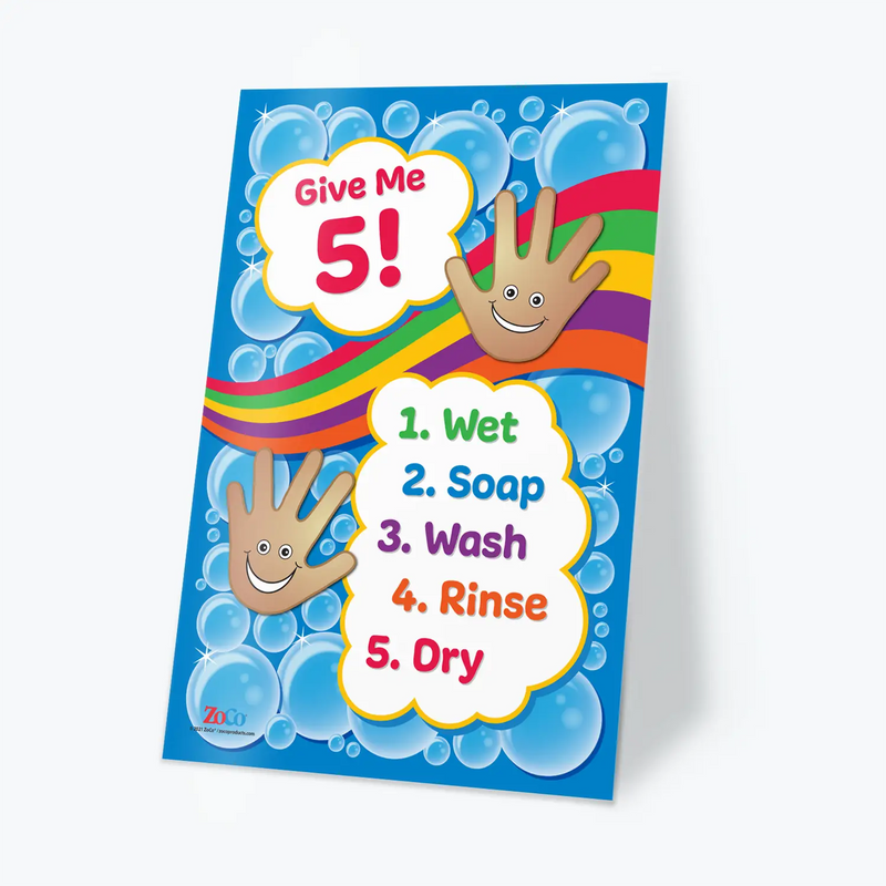 Give Me 5! Hand Washing for Kids - Laminated Poster - 12"x18"
