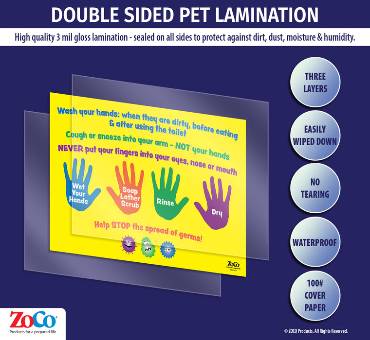 All posters are manufactured with double sided 3 mil thick encapsulated lamination - ZoCo Products