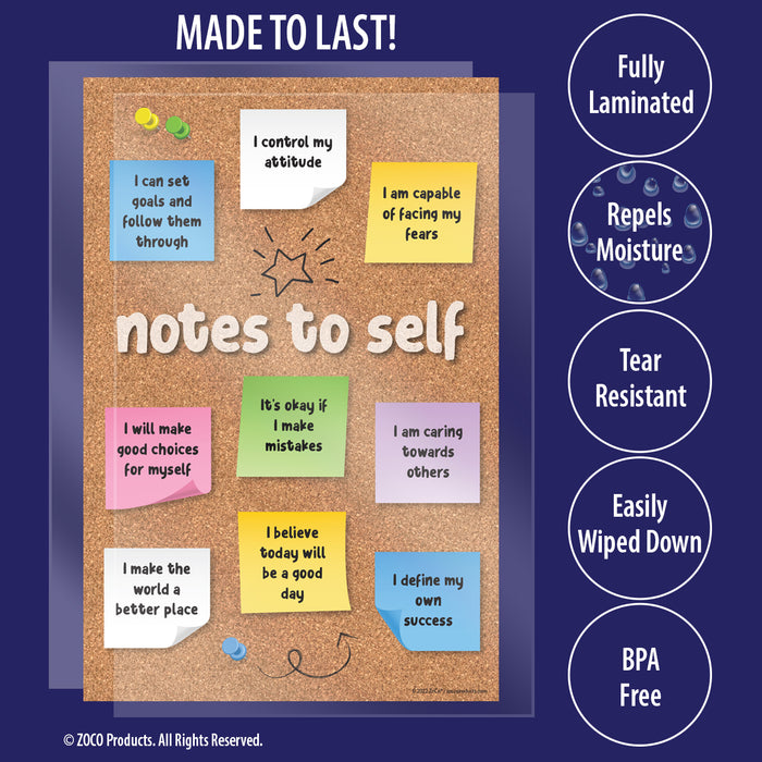 Notes to Self Poster - Growth Mindset Poster - 12"x18" - Laminated