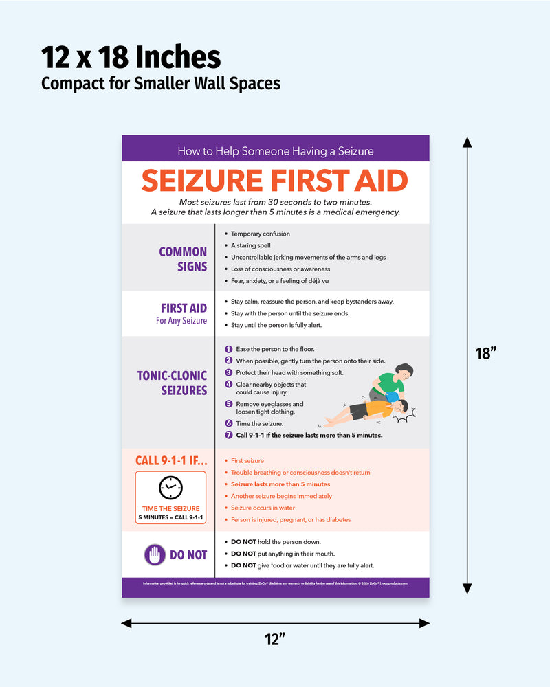 12 x 18 laminated seizure first aid poster shipped rolled in protective tube