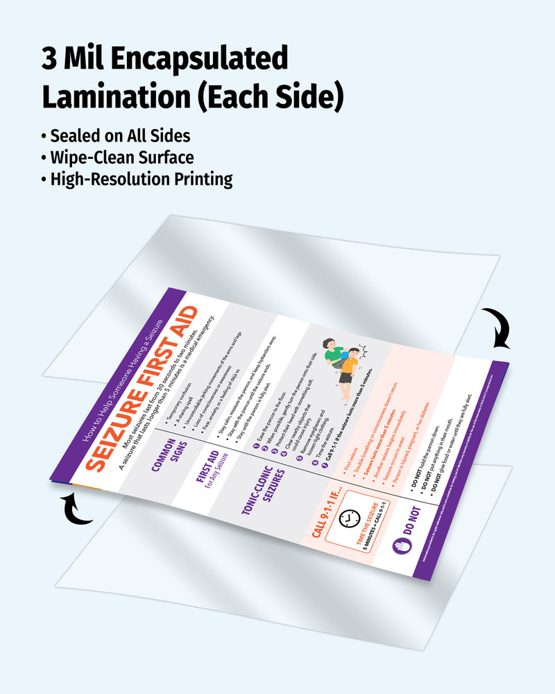 Laminated seizure emergency response poster for schools and healthcare settings