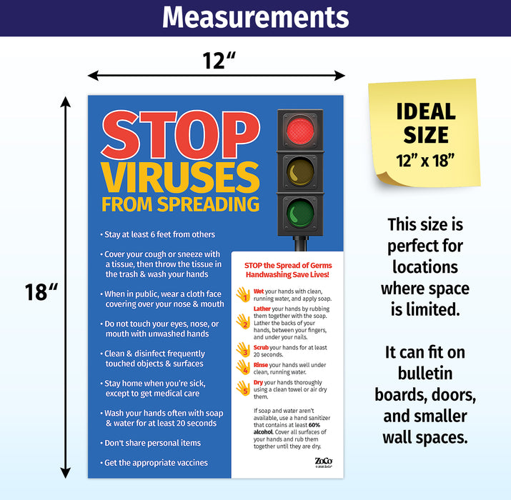 Stop Viruses from Spreading Poster - 12"x18" - Laminated