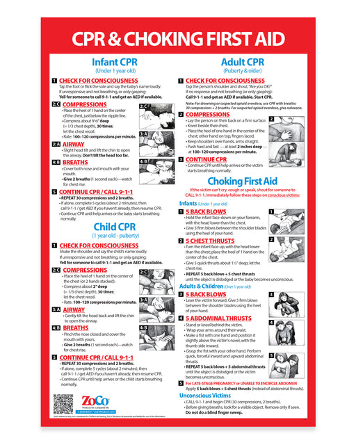 CPR & Choking: Infant, Child & Adult — Laminated First Aid Poster