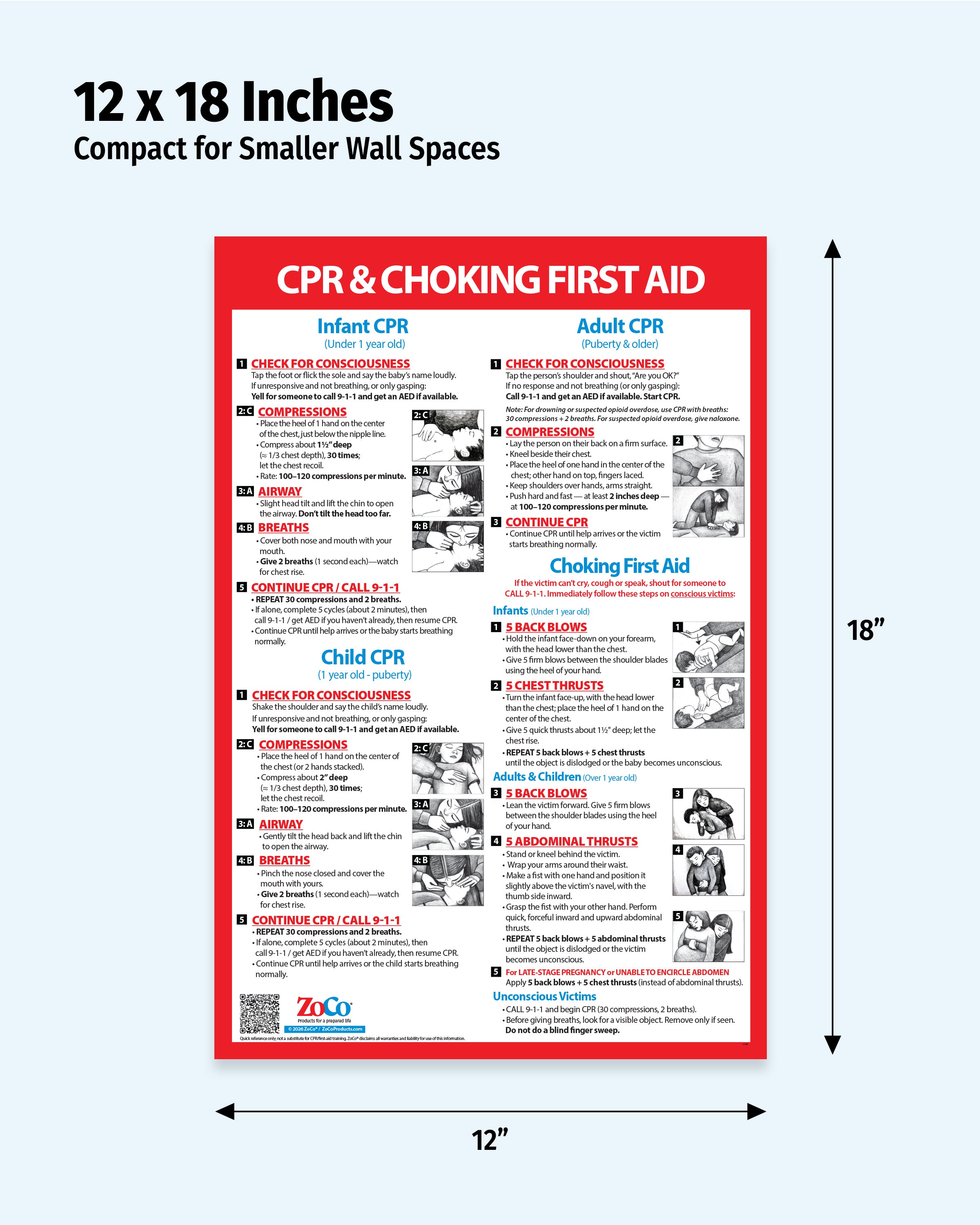 CPR & Choking First Aid Poster — Laminated — ZoCo Products