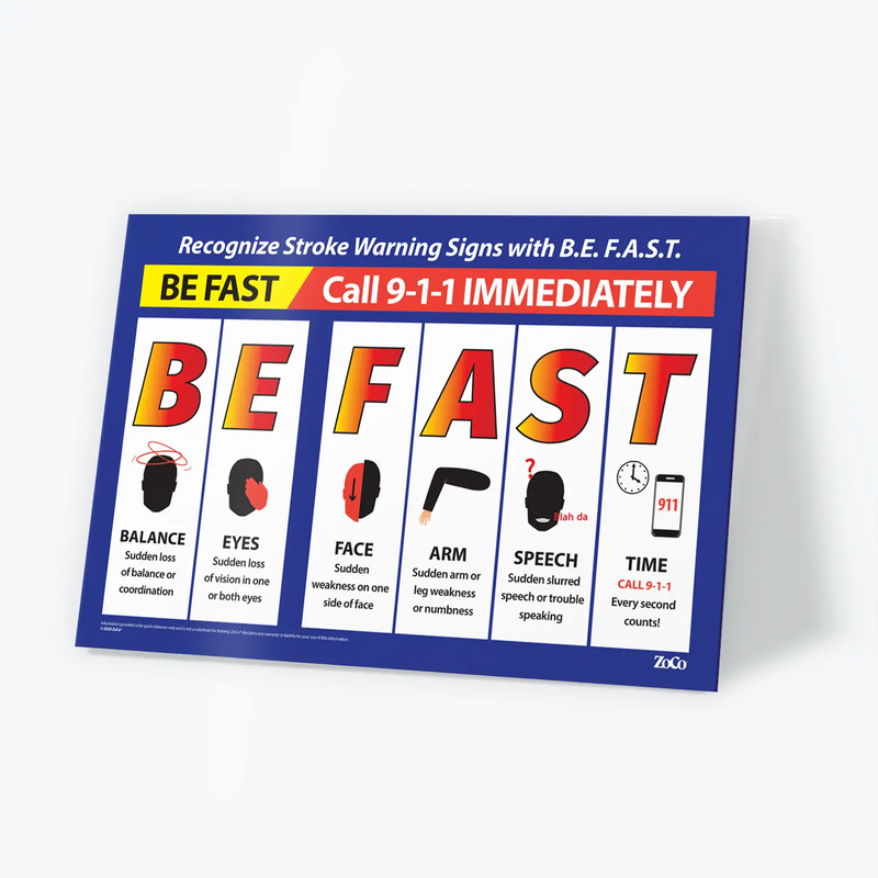 B.E. F.A.S.T.  Stroke Symptoms - Laminated Poster - 12"x18"