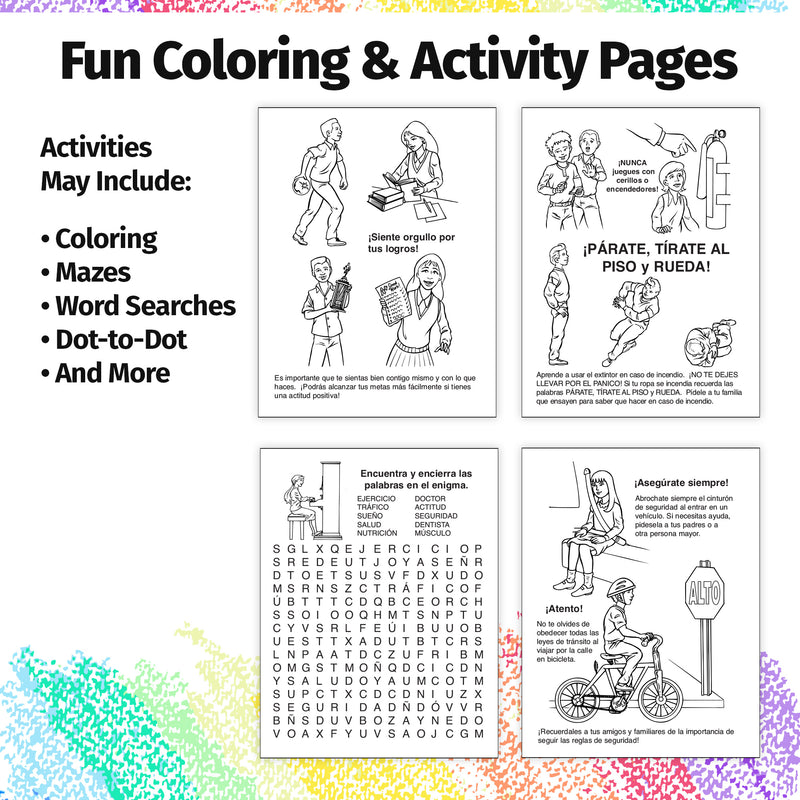 Spanish health and safety activity book inside educational pages for children