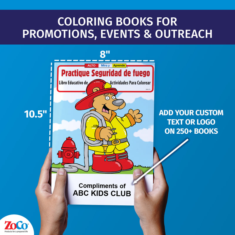 Custom Spanish fire prevention coloring book with imprint