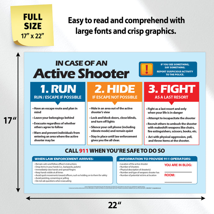 Active Shooter (Run, Hide, Fight) Posters