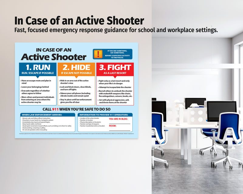 Run Hide Fight Poster for School and Workplace