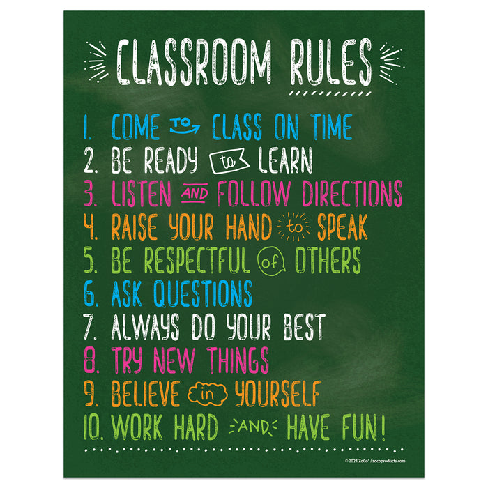 Classroom Rules Poster - 17"x22" - Laminated
