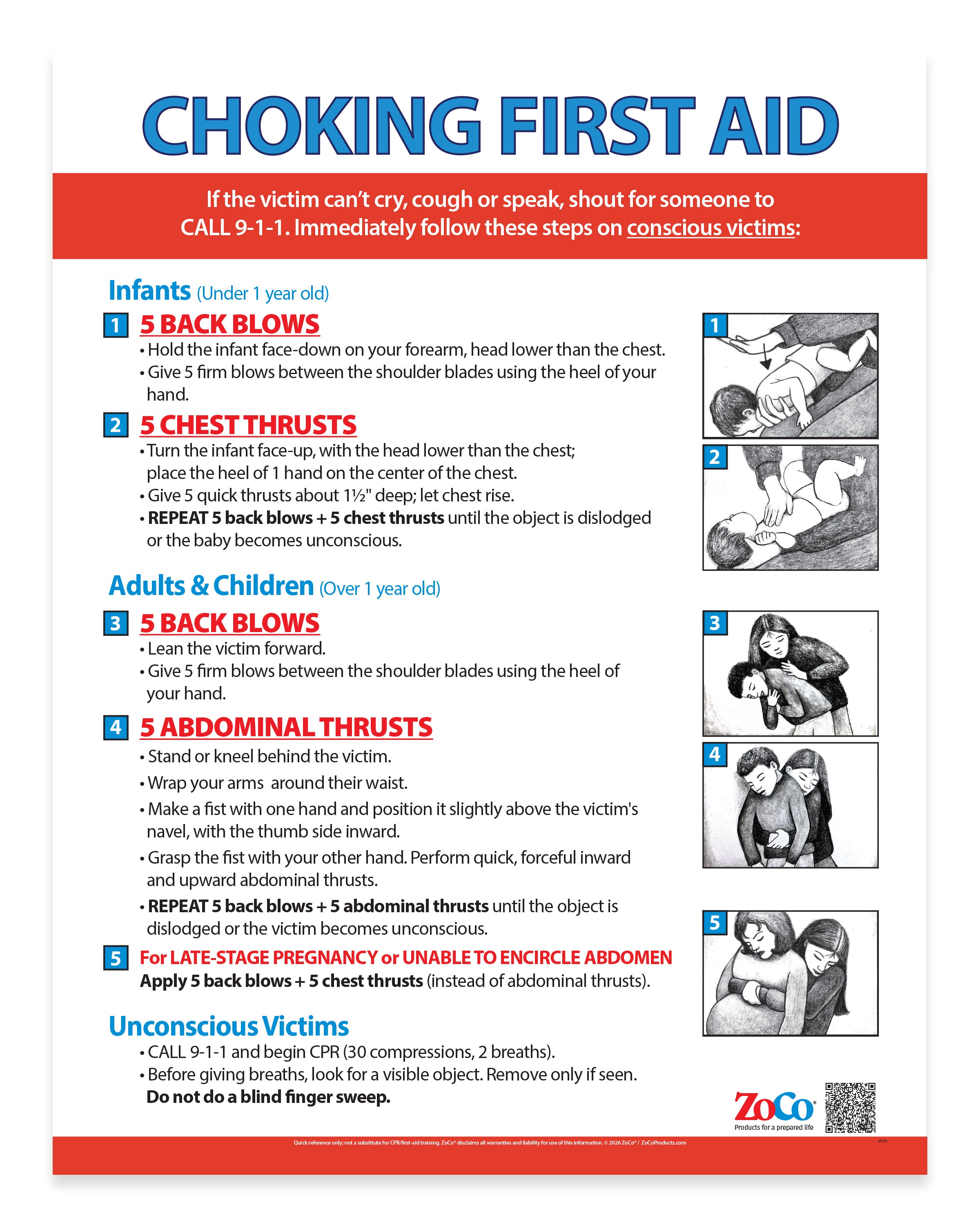 Choking: Heimlich Maneuver for Infants, Children & Adults — Laminated Poster