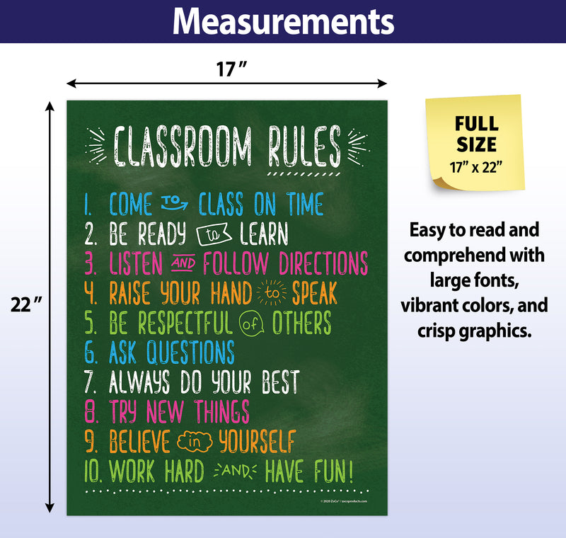 Classroom Rules Poster - 17"x22" - Laminated