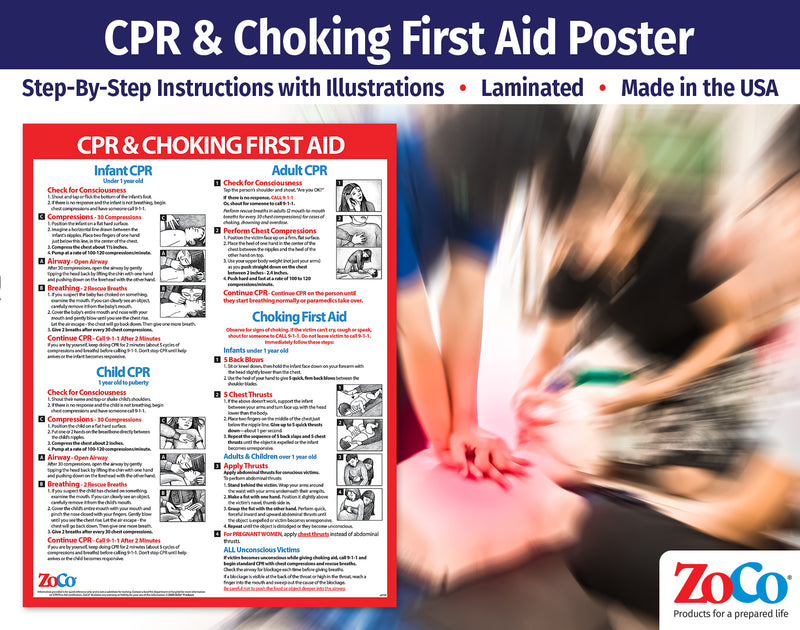 CPR & Choking: Infant, Child, and Adult - Laminated First Aid Poster