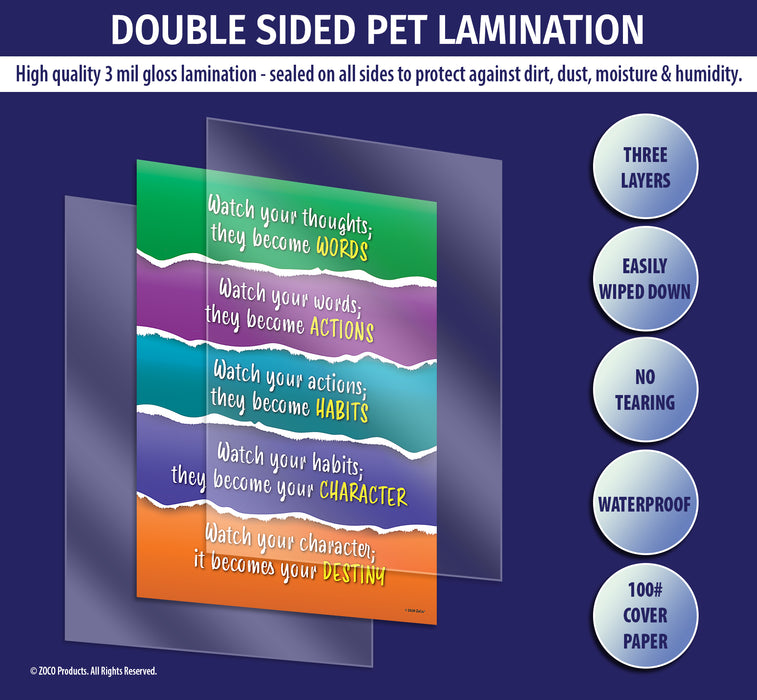 All posters are manufactured with double sided 3 mil thick encapsulated lamination - ZoCo Products