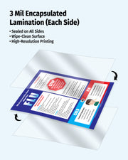 Laminated flyer with 3 mil encapsulated lamination on a white background