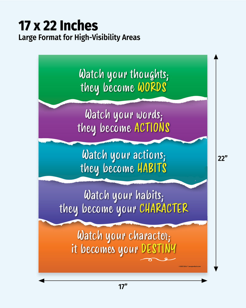 Motivational poster with inspirational quote on a colorful background, 17 x 22 inches.