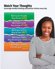 Motivational poster with text and a smiling woman in front