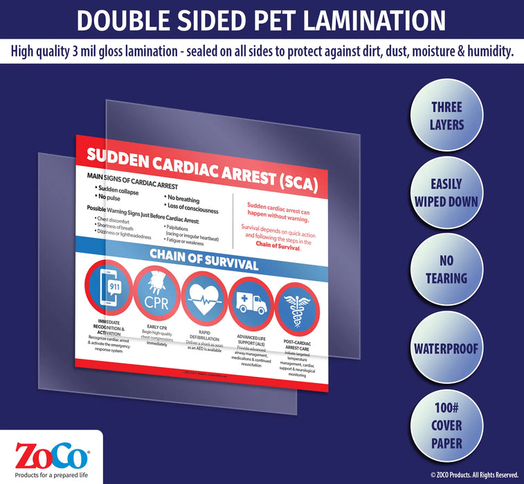 Sudden Cardiac Arrest (SCA) / Chain of Survival - Laminated Poster - 17"x22"