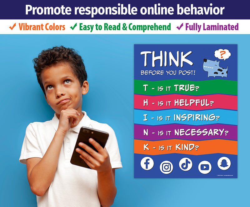 Think Before You Post - Social Media, Cyber Bullying Prevention Poster