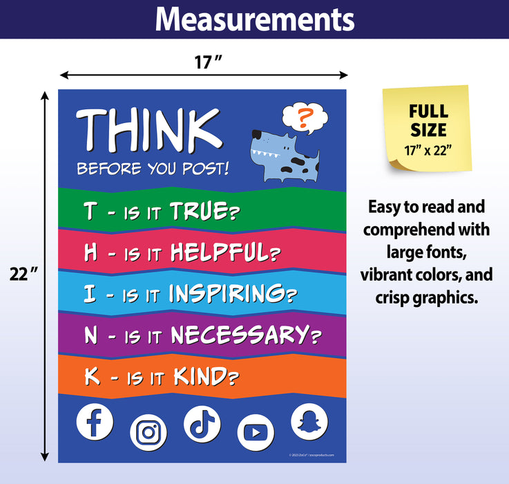 Think Before You Post - Social Media, Cyber Bullying Prevention Poster ...