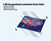 Laminated United States map with protective overlay on a white background