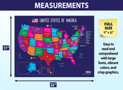 USA Map with State Capitals — Laminated Poster — 17 × 22