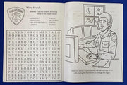 Inside pages of Learn About 911 kids coloring and activity book
